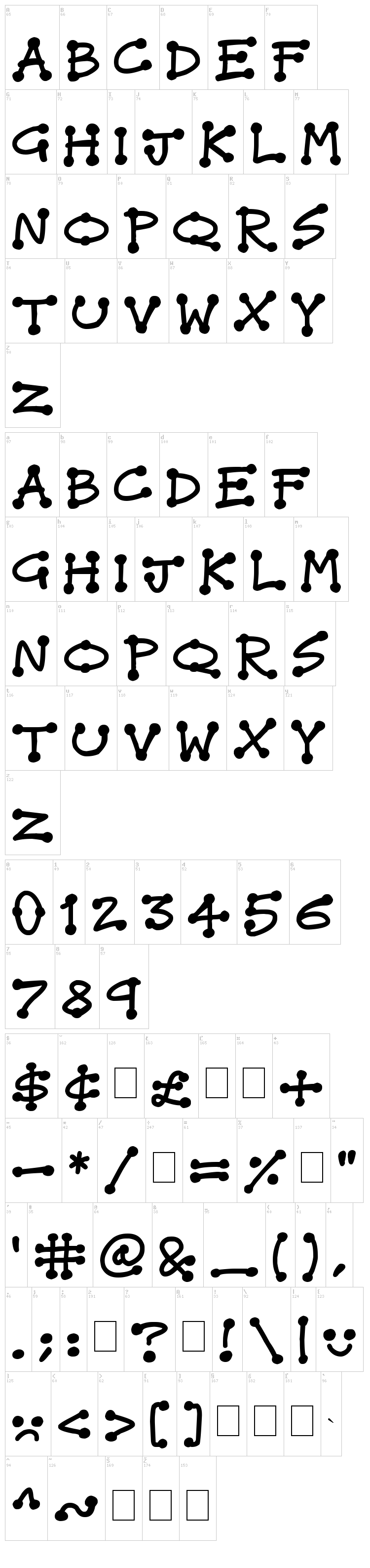 Dot Stick Doodles font map